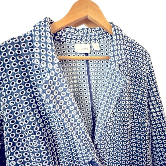 5 for $40 SALE 
CHICO’S Blue White Eyelet Knit Lightweight Blazers 1 (S), (8-10) - Picture 12 of 15